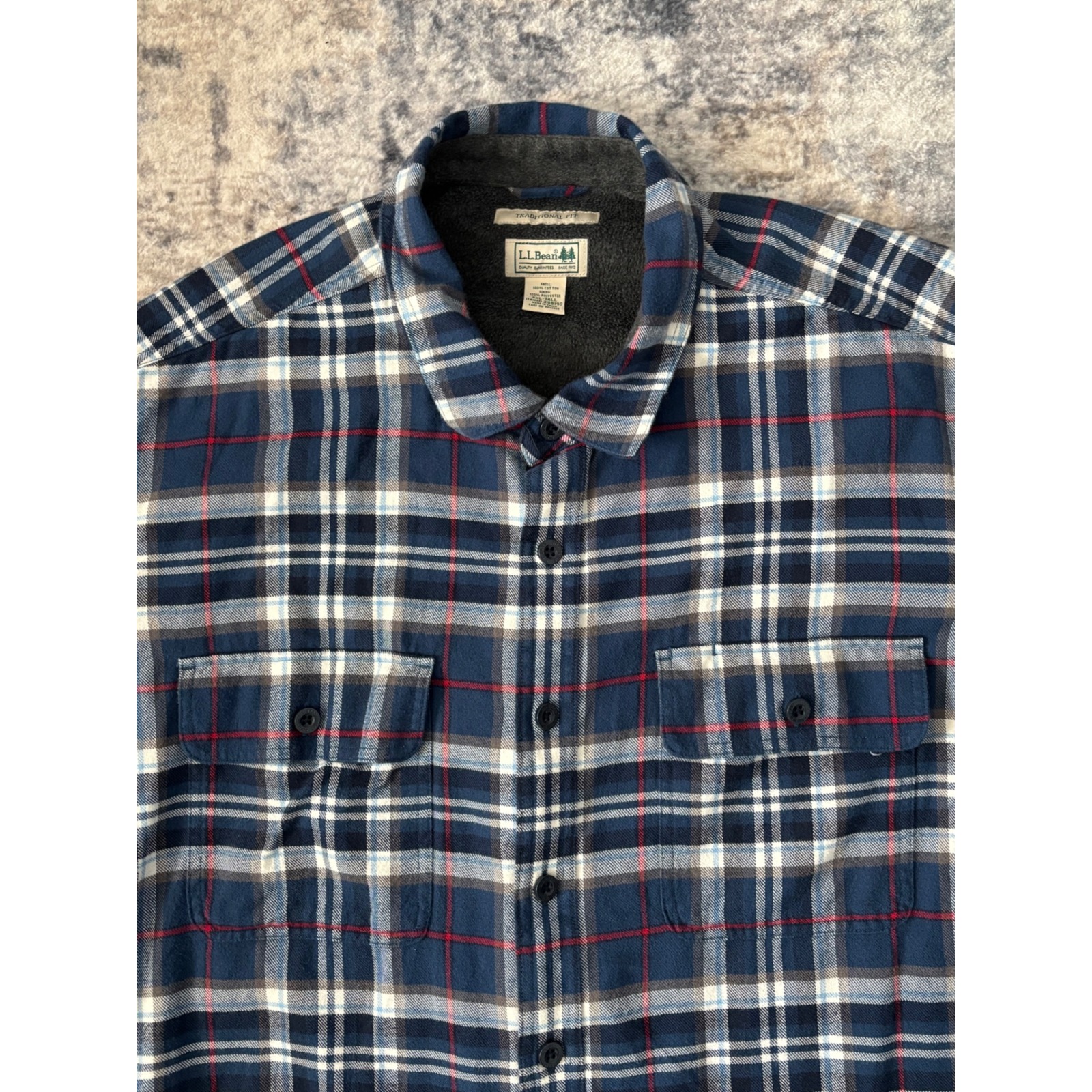 Ll Bean Shacket Mens 2xlt Flannel Fleece Lined Traditional Fit Blue Plaid Tall
